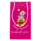 かわいいコアラの芸術はクリスマスをピンクのギフトバッグと示しました スモールペーパーバッグ (正面)