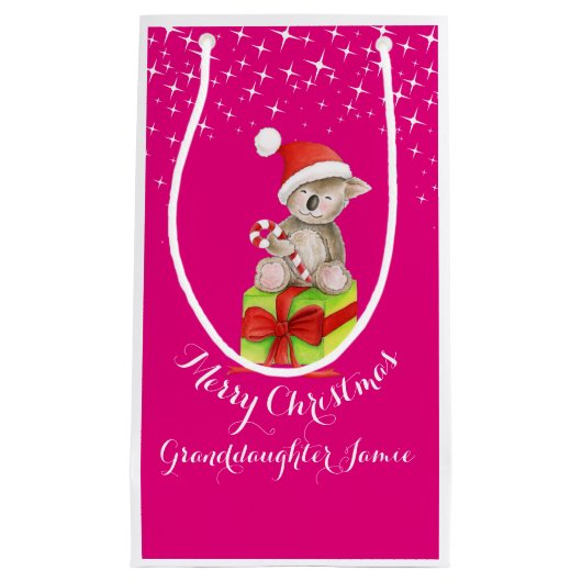 かわいいコアラの芸術はクリスマスをピンクのギフトバッグと示しました スモールペーパーバッグ (正面)