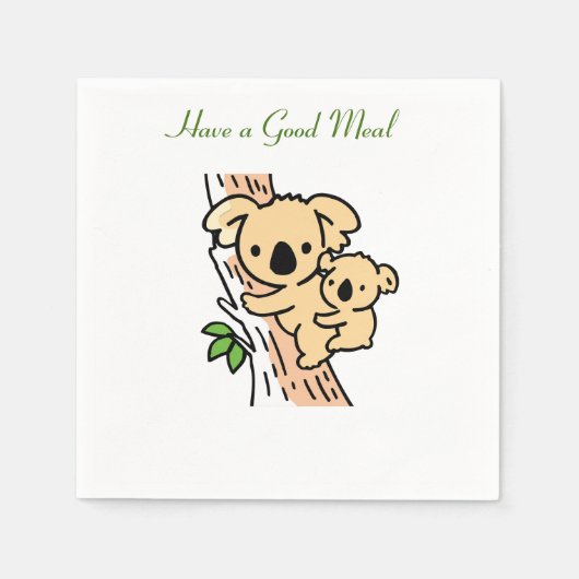 かわいいコアラの親子と一緒に美味しい食事を! スタンダードカクテルナプキン (正面)