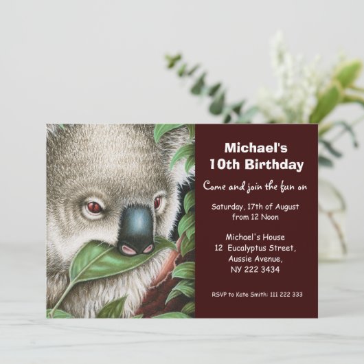 かわいいコアラの誕生日のパーティの招待状 招待状 (スタンド正面)