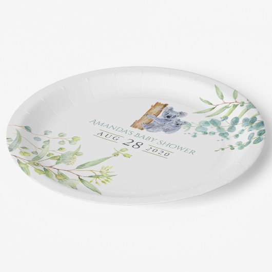 かわいいコアラはユーカリ葉スベイビーシャワー ペーパープレート (アングル)