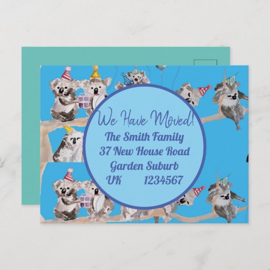 かわいいコアラアート新しい住所はがき私たちは移動 ポストカード (正面/裏面)