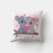 かわいいコアラカップルと赤いハート クッション (裏面)