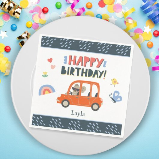 かわいいコアラガールファーストネームハッピーバースデーパーティー スタンダードカクテルナプキン