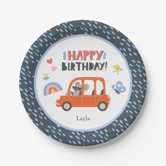 かわいいコアラガールファーストネームハッピーバースデーパーティー ペーパープレート (正面)