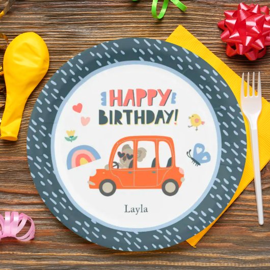 かわいいコアラガールファーストネームハッピーバースデーパーティー ペーパープレート