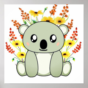 かわいいコアラクマの花 ポスター