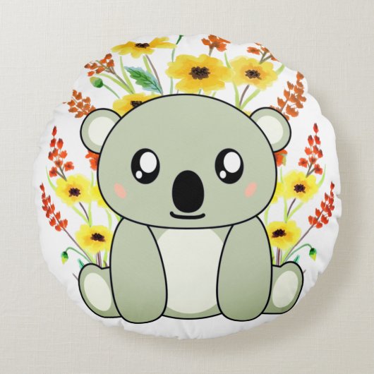 かわいいコアラクマの花 ラウンドクッション (正面)