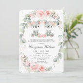 かわいいコアラスピンクフローラツインガールズベビーシャワー 招待状 (スタンド正面)