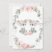 かわいいコアラスピンクフローラツインガールズベビーシャワー 招待状 (裏面)