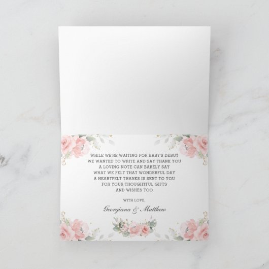 かわいいコアラスピンクフローラ緑の女の子ベビーシャワー サンキューカード (内部)