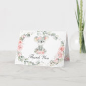 かわいいコアラスピンクフローラ緑の女の子ベビーシャワー サンキューカード (正面)