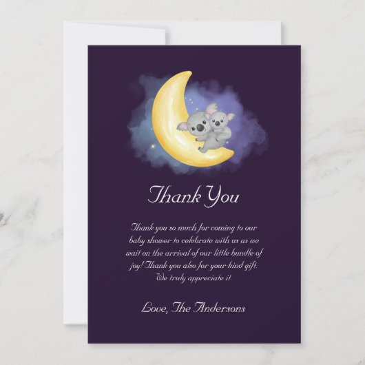かわいいコアラスベビーシャワーサンキューカード サンキューカード (正面)