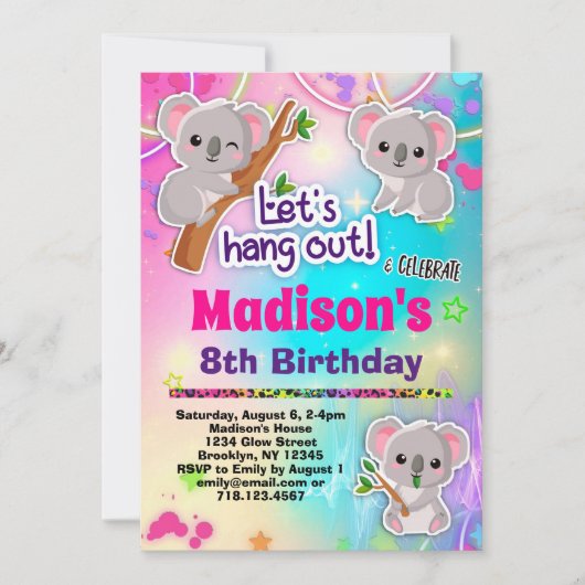 かわいいコアラス誕生日パーティー 招待状 (正面)