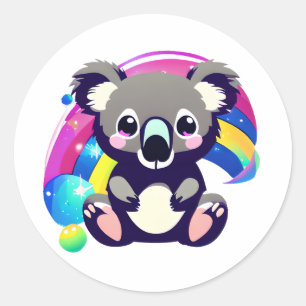 かわいいコアラベアとレインボー ラウンドシール
