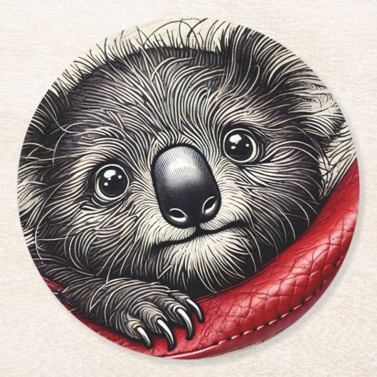 かわいいコアラベアイラストレーションとカラー鮮やかズ ラウンドペーパーコースター (正面)