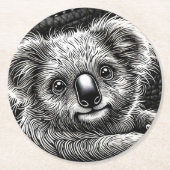 かわいいコアラベアイラストレーションオンレザーバックグラウンド ラウンドペーパーコースター (正面)