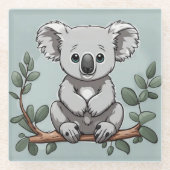 かわいいコアラベアオンティール（緑がかった色） ガラスコースター (正面)