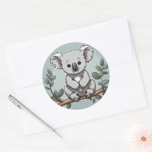 かわいいコアラベアオンティール(緑がかった色) ラウンドシール (封筒)