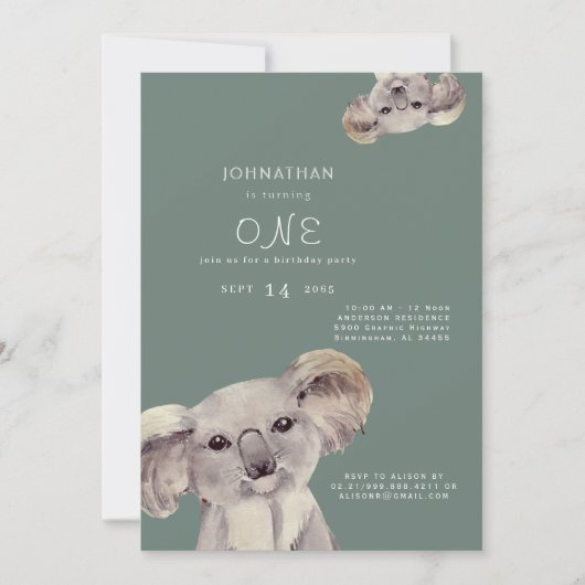 かわいいコアラベアセージ誕生日パーティーの招待状 招待状 (正面)