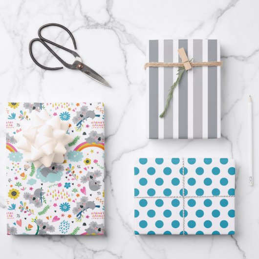 かわいいコアラベアラッピング紙セット3 ラッピングペーパーシート (正面)