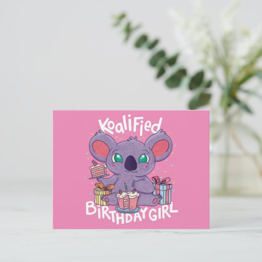 かわいいコアラベアーコアリファイド誕生日ガールピンク ポストカード (スタンド正面)