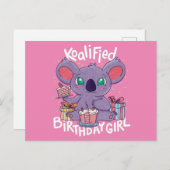 かわいいコアラベアーコアリファイド誕生日ガールピンク ポストカード (正面/裏面)