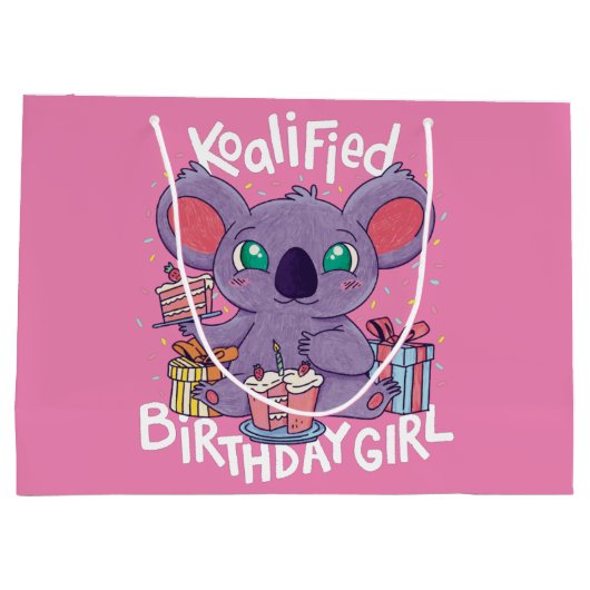 かわいいコアラベアーコアリファイド誕生日ガールピンク ラージペーパーバッグ (裏面)