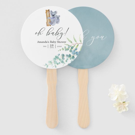 かわいいコアラベアーユーカリ葉スベイビーシャワー ハンドファン (正面&裏面)