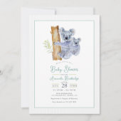 かわいいコアラベアーユーカリ葉スベイビーシャワー 招待状 (正面)