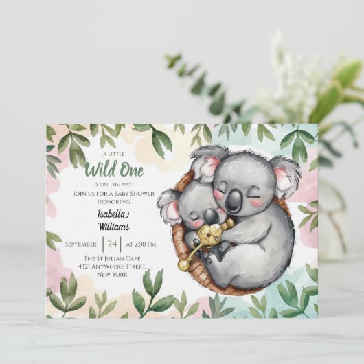かわいいコアラベビーとコアラママ赤ちゃんシャワー 招待状 (スタンド正面)
