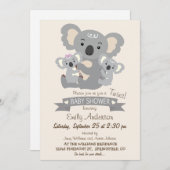 かわいいコアラ双子ベビーシャワー 招待状 (正面/裏面)