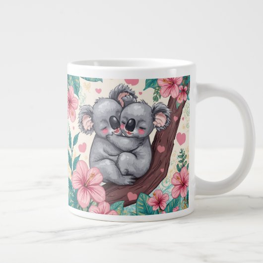 「かわいいコアラ愛マグカップ – ロマンチックな花とコアラ ジャンボコーヒーマグカップ (右)