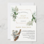 かわいいコアラ水彩緑の金ゴールド赤ちゃんシャワー 招待状 (正面)