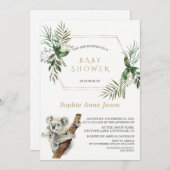 かわいいコアラ水彩緑の金ゴールド赤ちゃんシャワー 招待状 (正面/裏面)