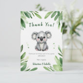 かわいいコアラ熊と緑の葉の赤ちゃんシャワー サンキューカード (スタンド正面)