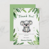 かわいいコアラ熊と緑の葉の赤ちゃんシャワー サンキューカード (正面/裏面)