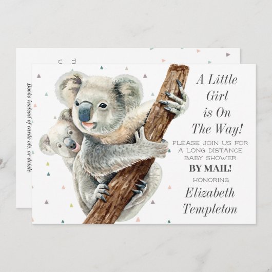 かわいいコアラ熊の赤ちゃんシャワーbyメール 招待状 (正面/裏面)