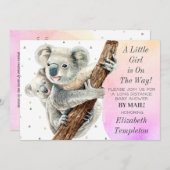 かわいいコアラ熊メールで女の子の赤ちゃんシャワー 招待状 (正面/裏面)