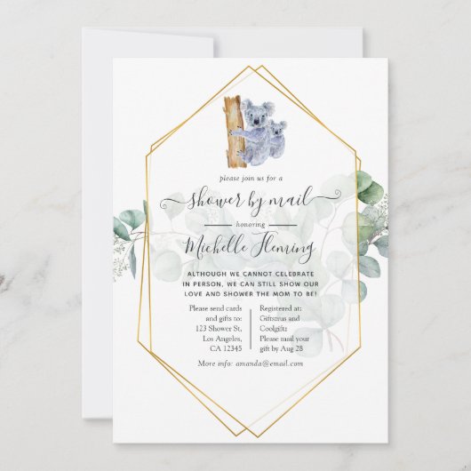 かわいいコアラ熊ユーカリ赤ちゃんシャワーbyメール 招待状 (正面)