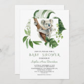 かわいいコアラ熱帯緑のベビーシャワー 招待状 (正面/裏面)