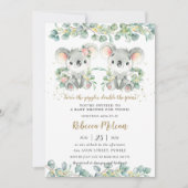 かわいいコアラ緑の双子の男の子の子の赤ちゃんシャワー  招待状 (正面)