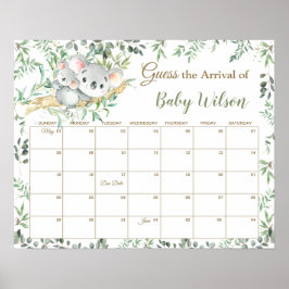 かわいいコアラ緑の推測ベビーの締め切りゲーム ポスター