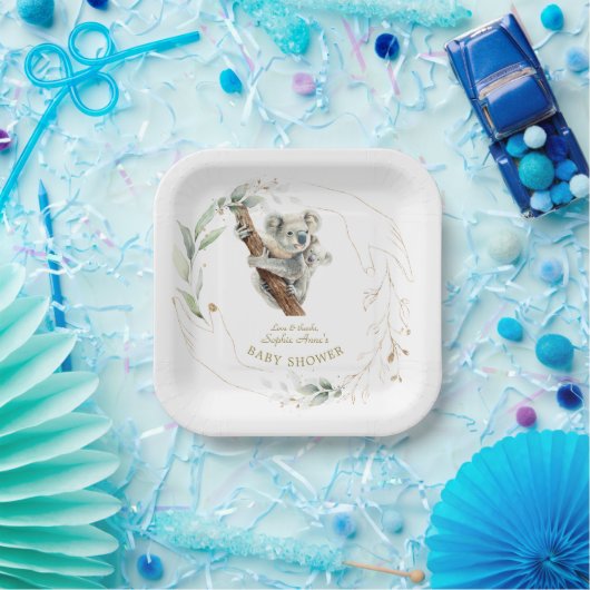 かわいいコアラ緑の金ゴールドガールベビーシャワー ペーパープレート (パーティー)