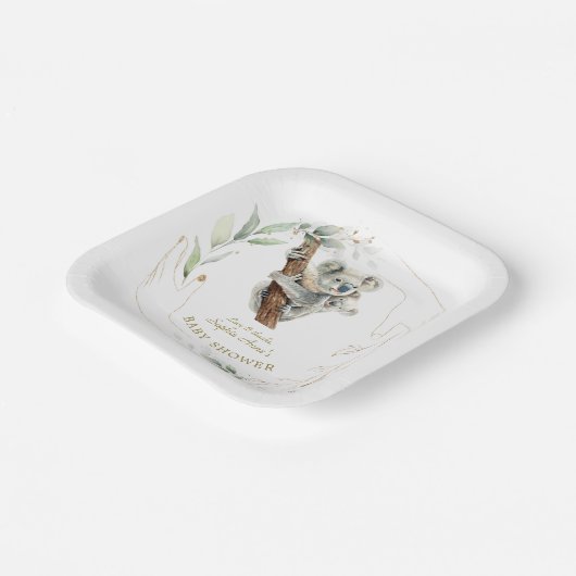 かわいいコアラ緑の金ゴールドガールベビーシャワー ペーパープレート (傾斜あり)