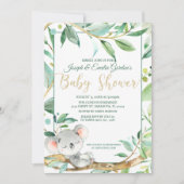 かわいいコアラ緑男女兼用赤ちゃんシャワー 招待状 (正面)