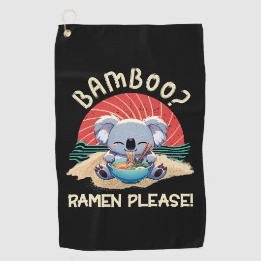 かわいいコアラ食べーのラーメンヴィンテージサンシャイン ゴルフタオル (正面)