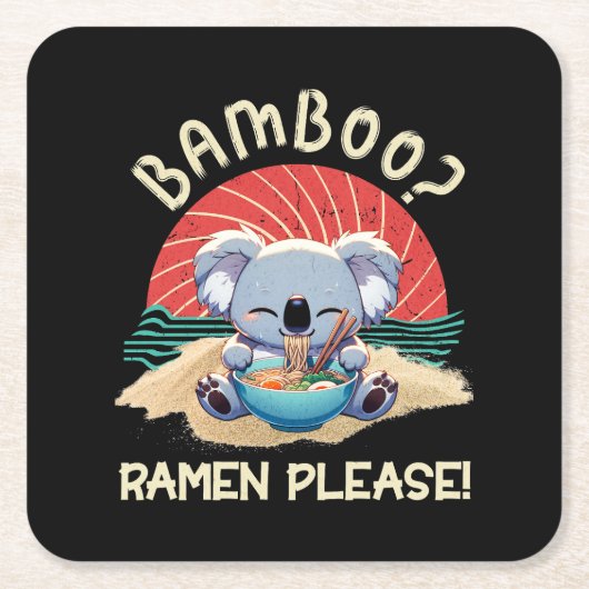かわいいコアラ食べーのラーメンヴィンテージサンシャイン スクエアペーパーコースター (正面)
