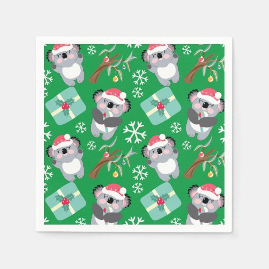 かわいいコアラ クリスマス スタンダードカクテルナプキン (正面)