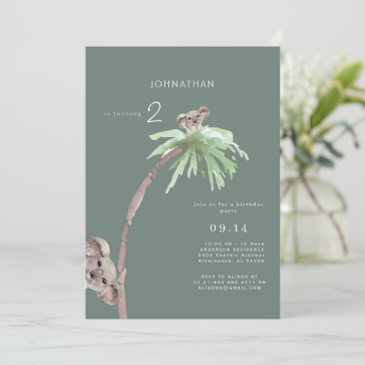 かわいいコアラ・セージ誕生日パーティーの招待状 招待状 (スタンド正面)